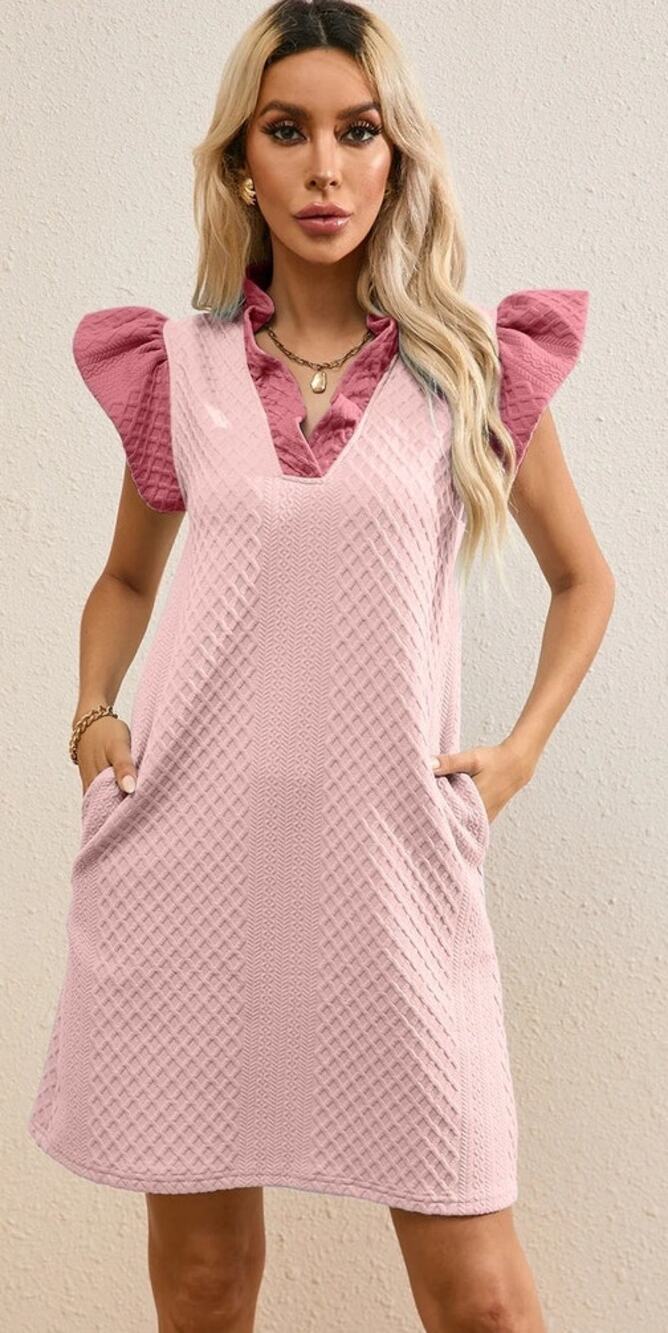 Liam & Co Pink Quilt Textured Ruffle Sleeve Knit Dress XL Soft Coquette Feminine